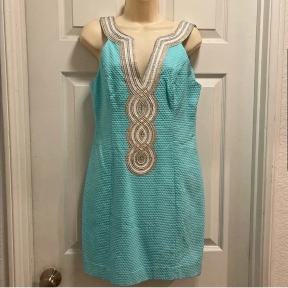 Lilly Pulitzer Valli Shift Dress Serene Blue Metallic Soutache - Size 4 - EUC - Picture 4 of 13